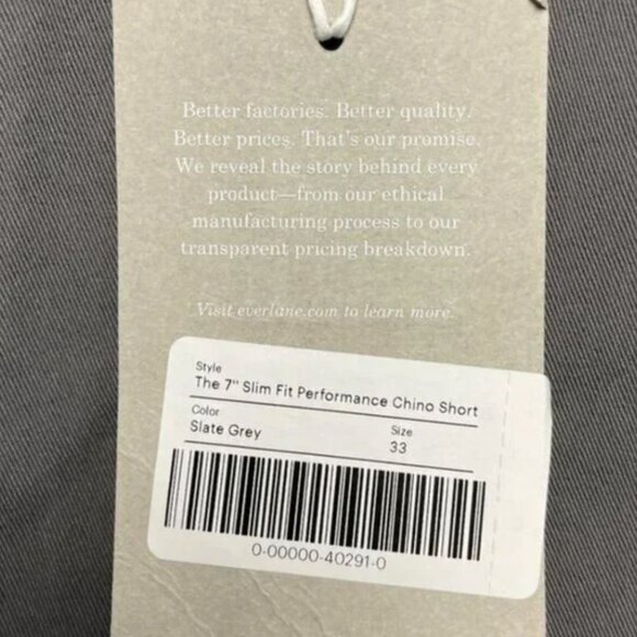 The 7” Slim Fit Performance Chino Short Slate Grey - Everlane NWT - Picture 9 of 9